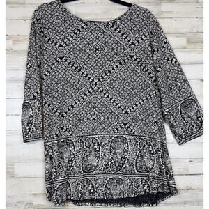 Lucky Brand Womens Top Size 2X Peasant Cottagecore Boho Paisley 3/4 Sleeve